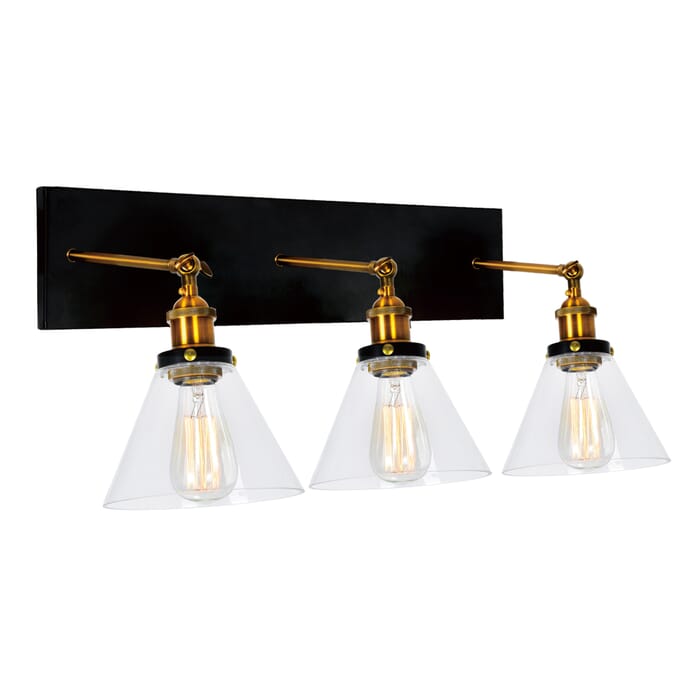 CWI Eustis 3 Light Wall Sconce With Black & Gold Brass Finish CWI Eustis 3 Light Wall Sconce With Black & Gold Brass Finish