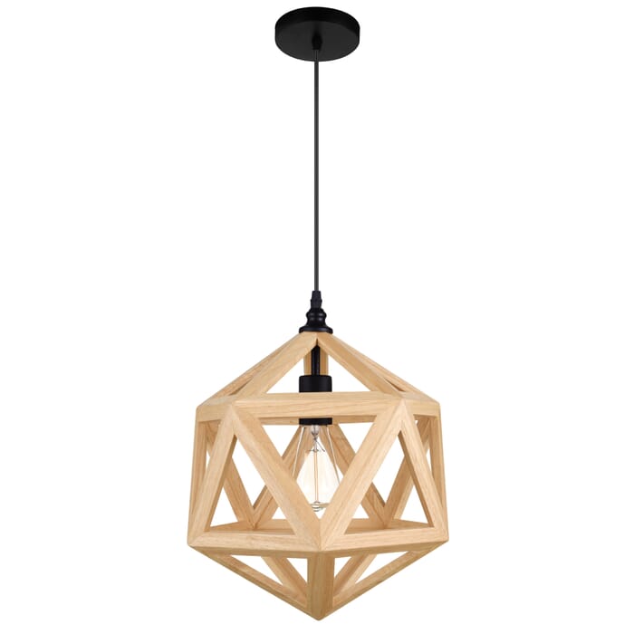CWI Lante 1 Light Pendant With Black & Wood Finish CWI Lante 1 Light Pendant With Black & Wood Finish