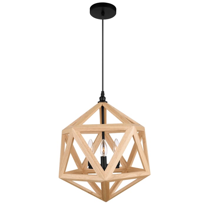 CWI Lante 3 Light Pendant With Black & Wood Finish CWI Lante 3 Light Pendant With Black & Wood Finish