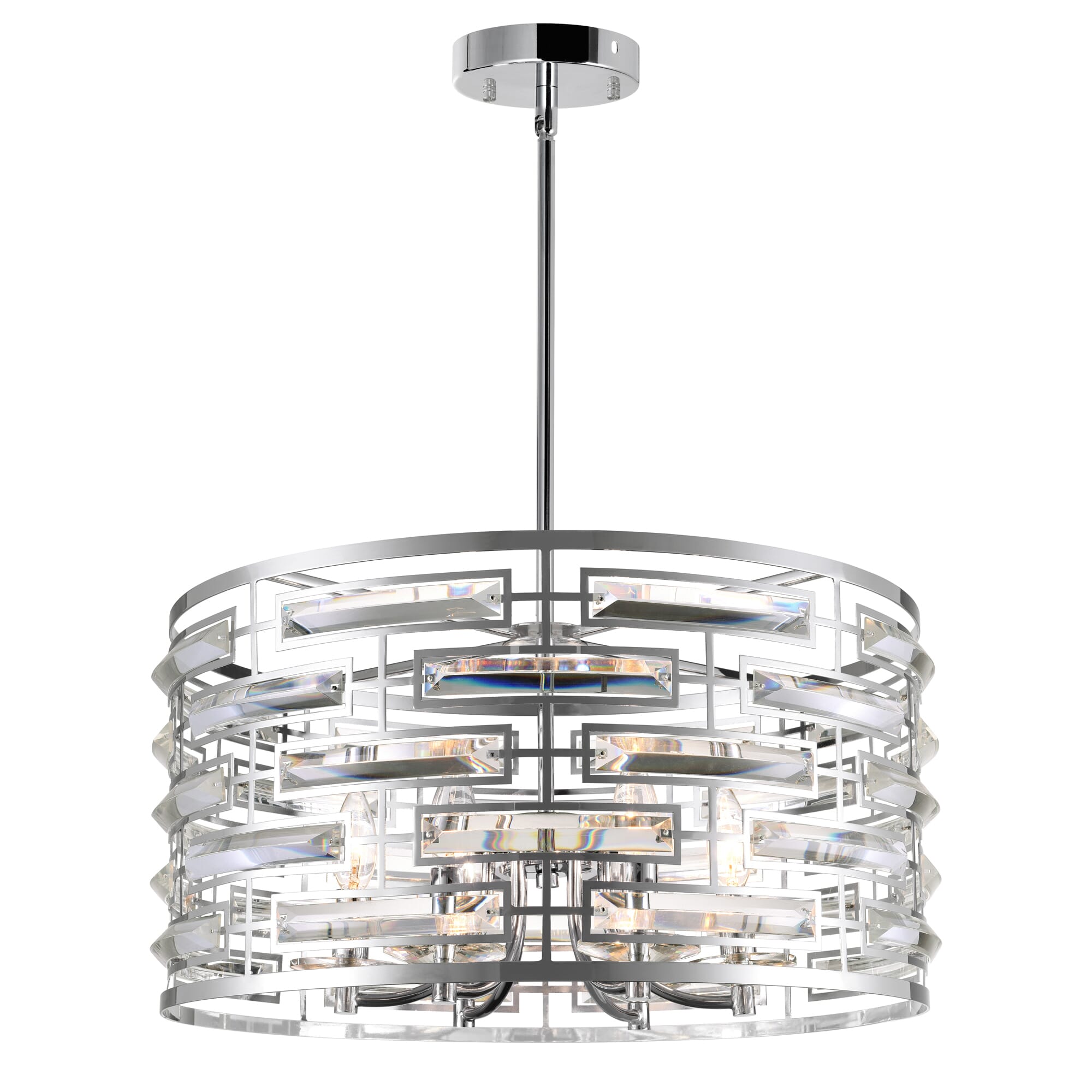 Chrome 6-light Beige Fabric popular Round Drum Chandlier