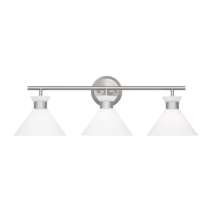Belcarra 3-Light Bathroom Vanity Light in Brushed Steel Belcarra 3-Light Bathroom Vanity Light in Brushed Steel