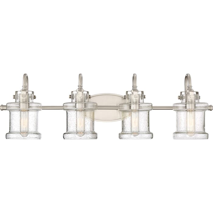 Quoizel Danbury 4-Light 10" Bathroom Vanity Light in Brushed Nickel Quoizel Danbury 4-Light 10" Bathroom Vanity Light in Brushed Nickel