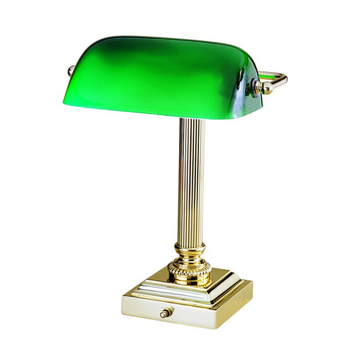 House of Troy Shelburne Collection Polished Brass & Green Glass Lamp House of Troy Shelburne Collection Polished Brass & Green Glass Lamp