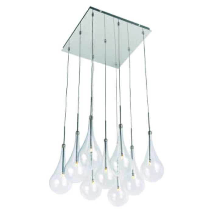 ET2 Larmes LED 12" 9-Light Clear Glass Pendant in Polished Chrome ET2 Larmes LED 12" 9-Light Clear Glass Pendant in Polished Chrome