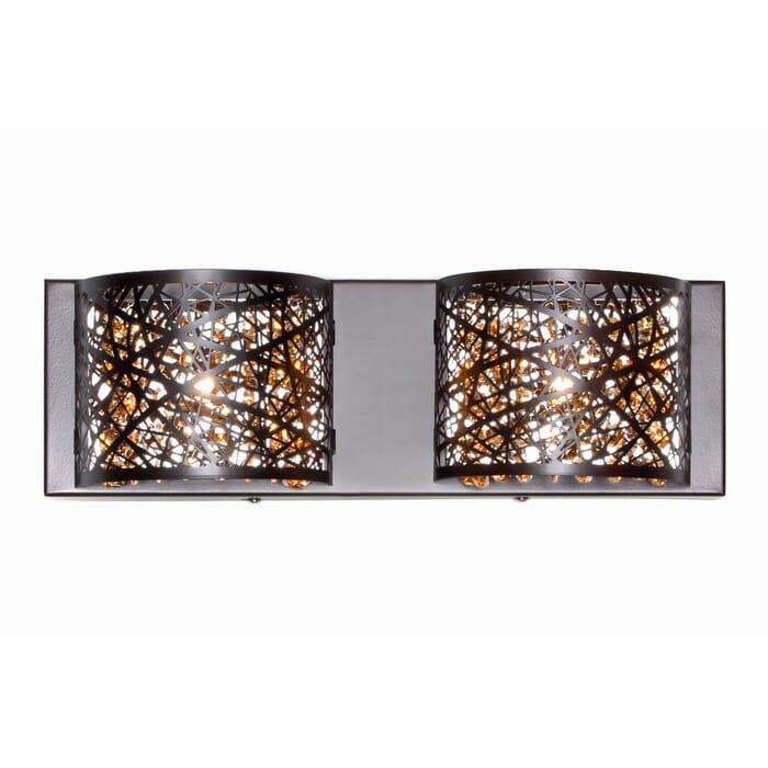 ET2 Inca 2-Light Bathroom Vanity Light in Bronze with Cognac Glass ET2 Inca 2-Light Bathroom Vanity Light in Bronze with Cognac Glass