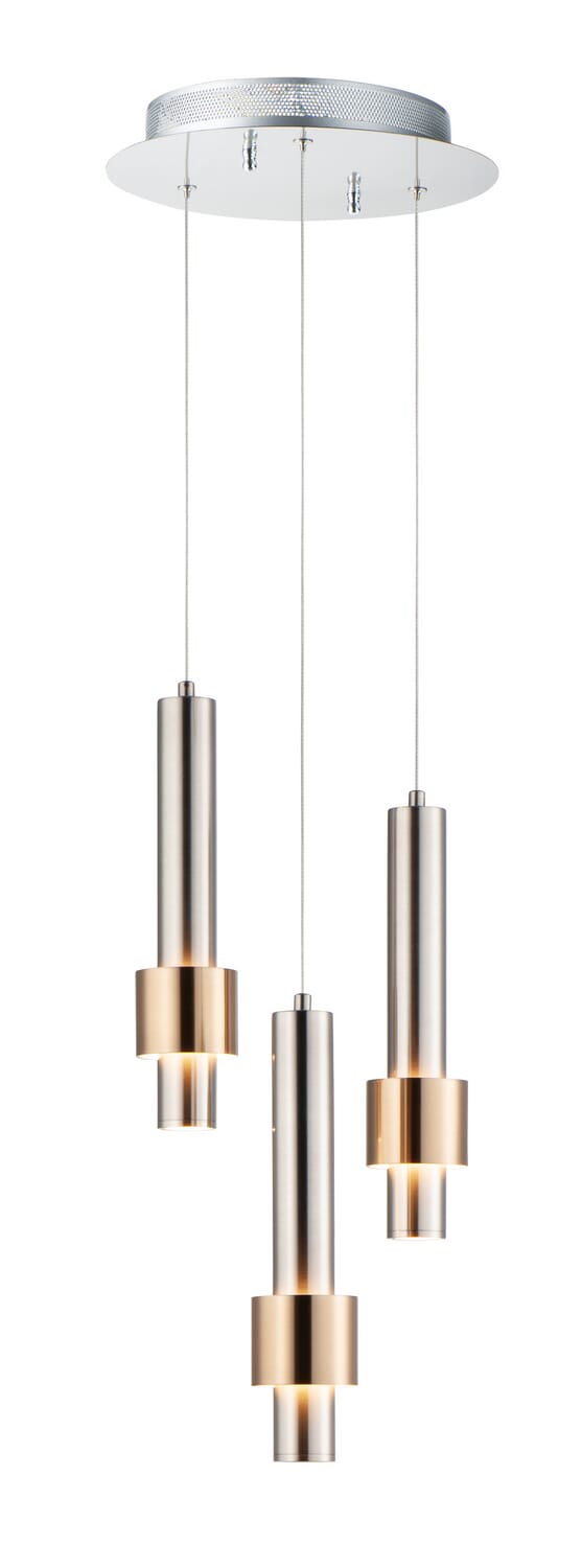 Reveal 3-Light LED Pendant in Satin Nickel with Satin Brass