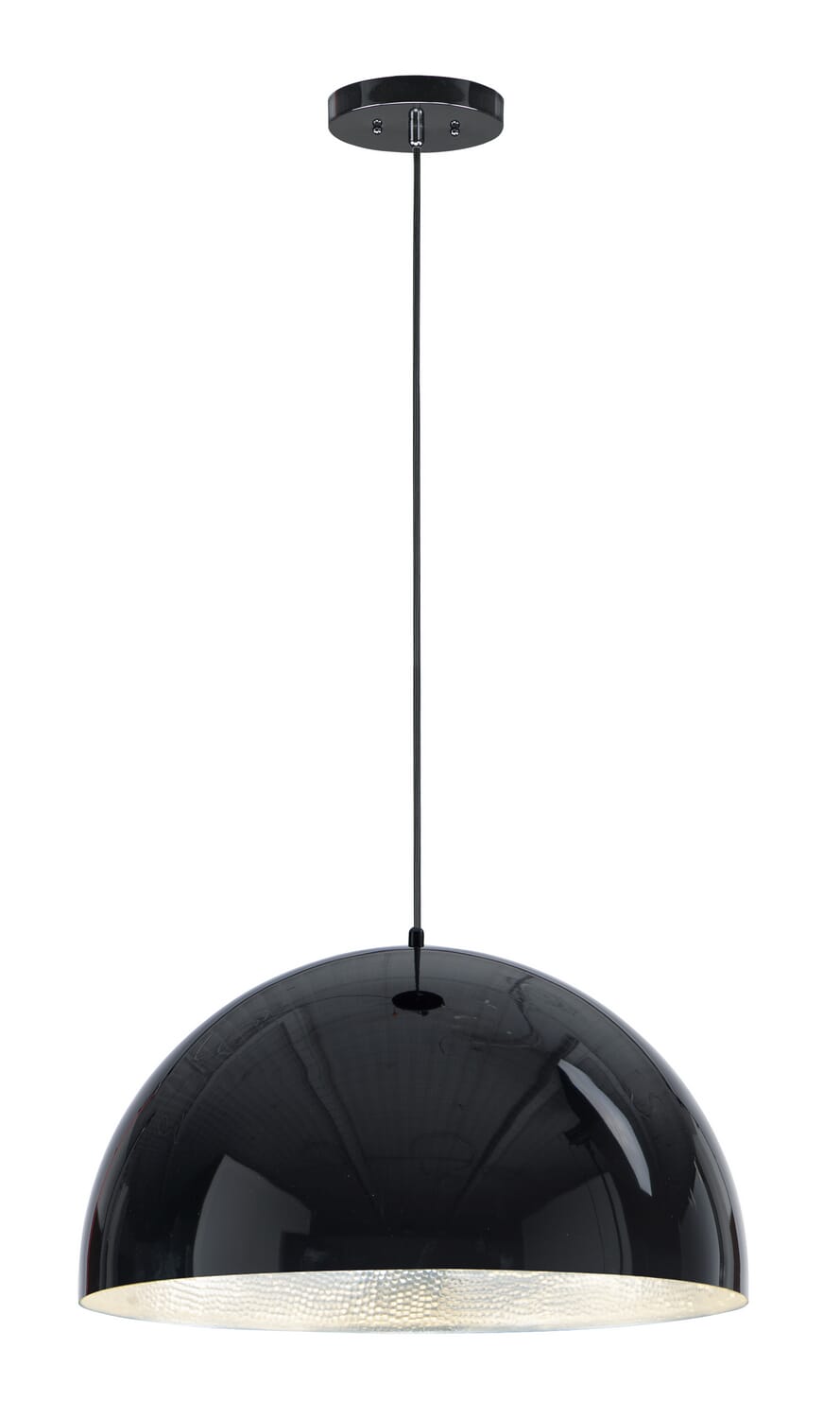 Hemisphere 1-Light LED Pendant in Gloss Black with Aluminum