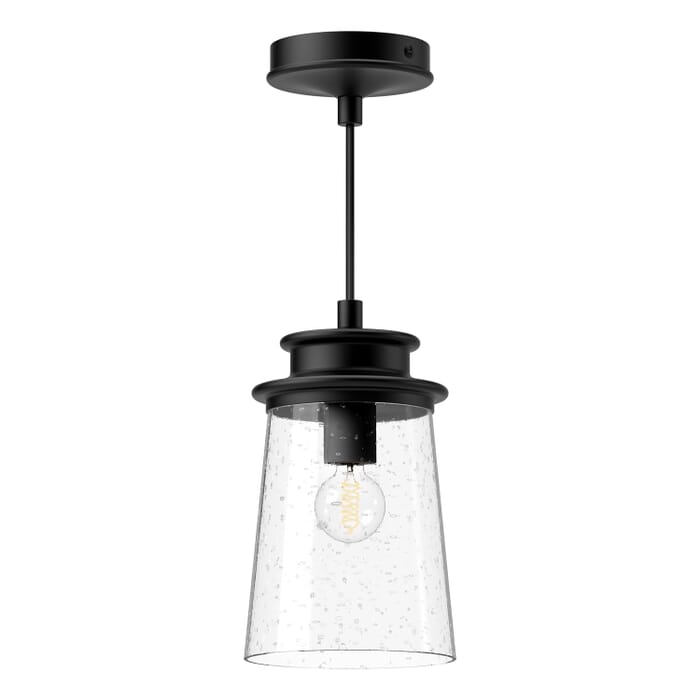 Quincy 1-Light Exterior Pendant in Clear Bubble Glass with Textured Black Quincy 1-Light Exterior Pendant in Clear Bubble Glass with Textured Black