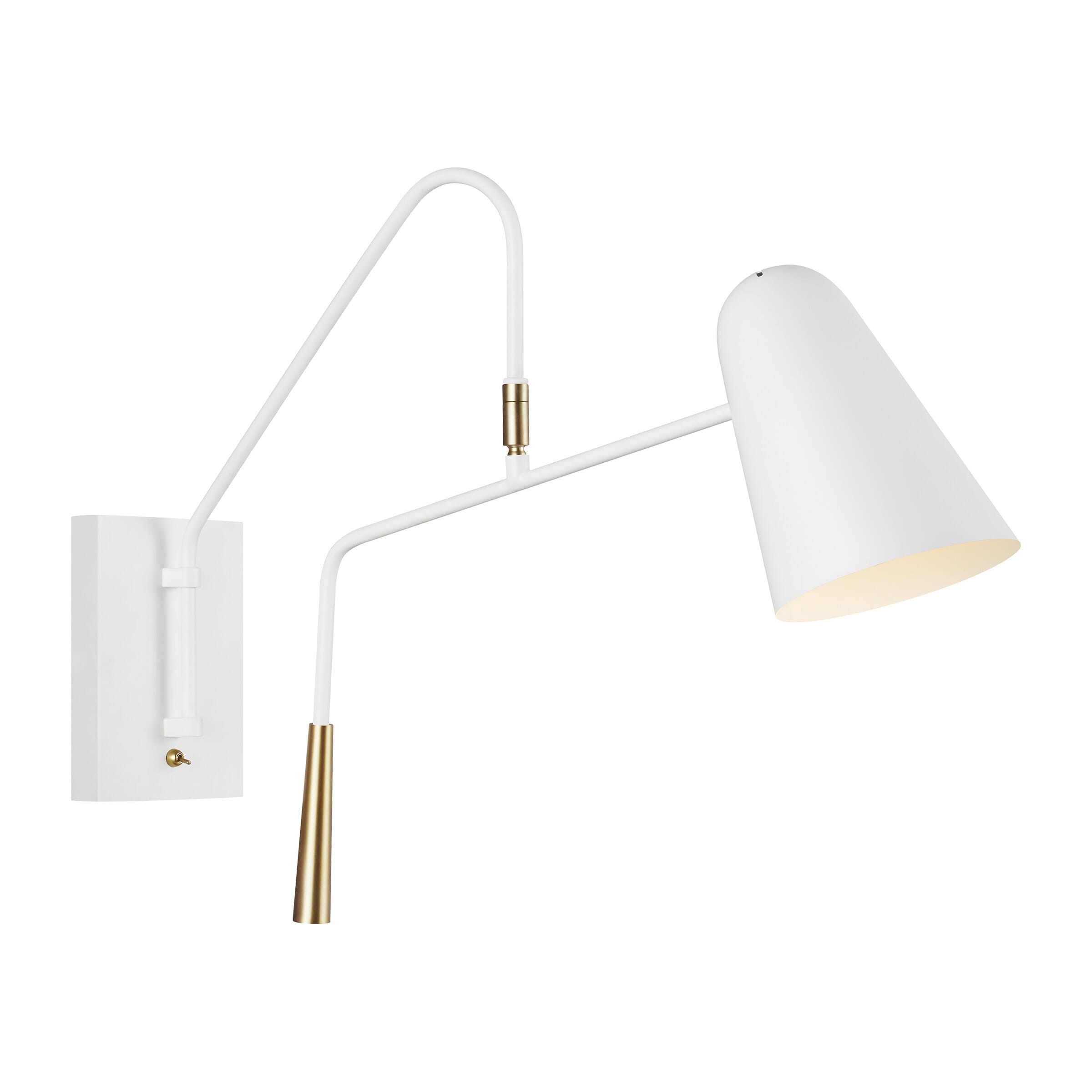 Generation Lighting Simon Wall Sconce in Matte White And Burnished Brass by Ellen Degeneres