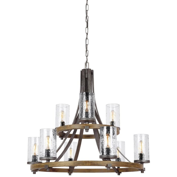 Feiss Angelo 9-Light Chandelier in Distressed Oak/Slate Grey Metal Feiss Angelo 9-Light Chandelier in Distressed Oak/Slate Grey Metal