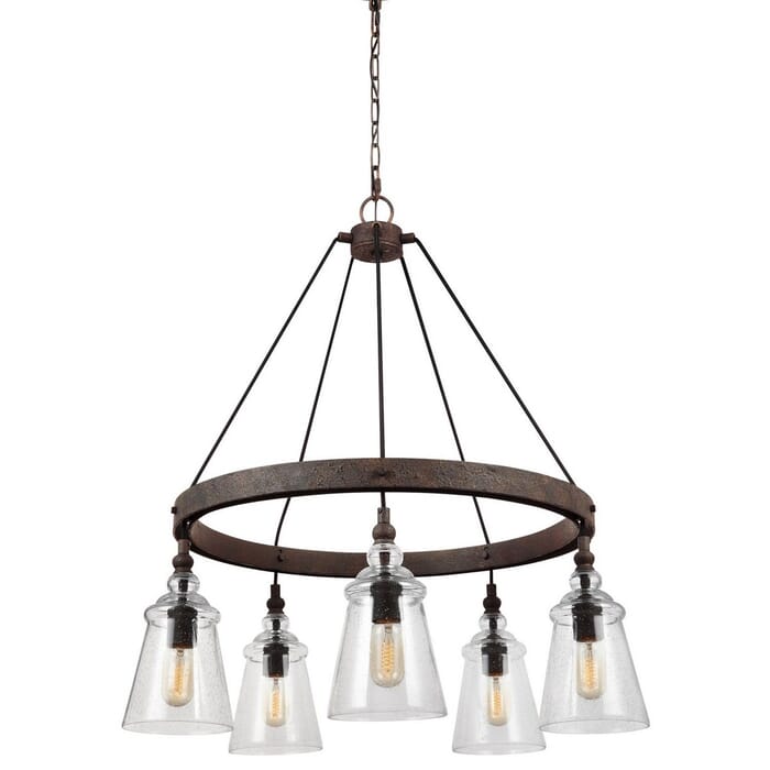 Feiss Loras 27" 5-Light Clear Seeded Chandelier in Dark Weathered Iron Feiss Loras 27" 5-Light Clear Seeded Chandelier in Dark Weathered Iron