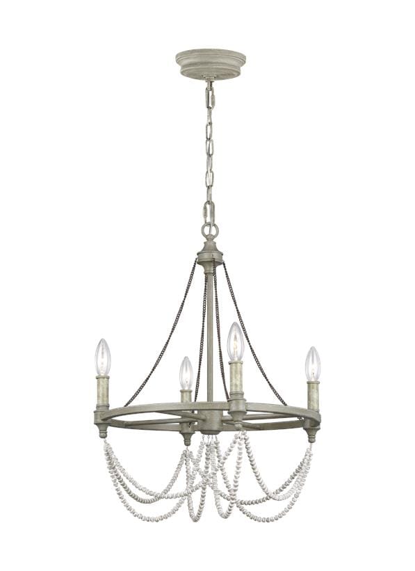 Generation Lighting Beverly 4-Light Chandelier in French Washed Oak And Distressed White Wood by Sean Lavin