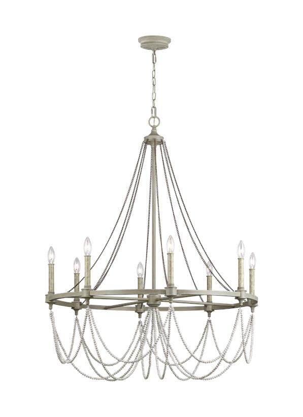 Generation Lighting Beverly 8-Light Chandelier in French Washed Oak And Distressed White Wood by Sean Lavin