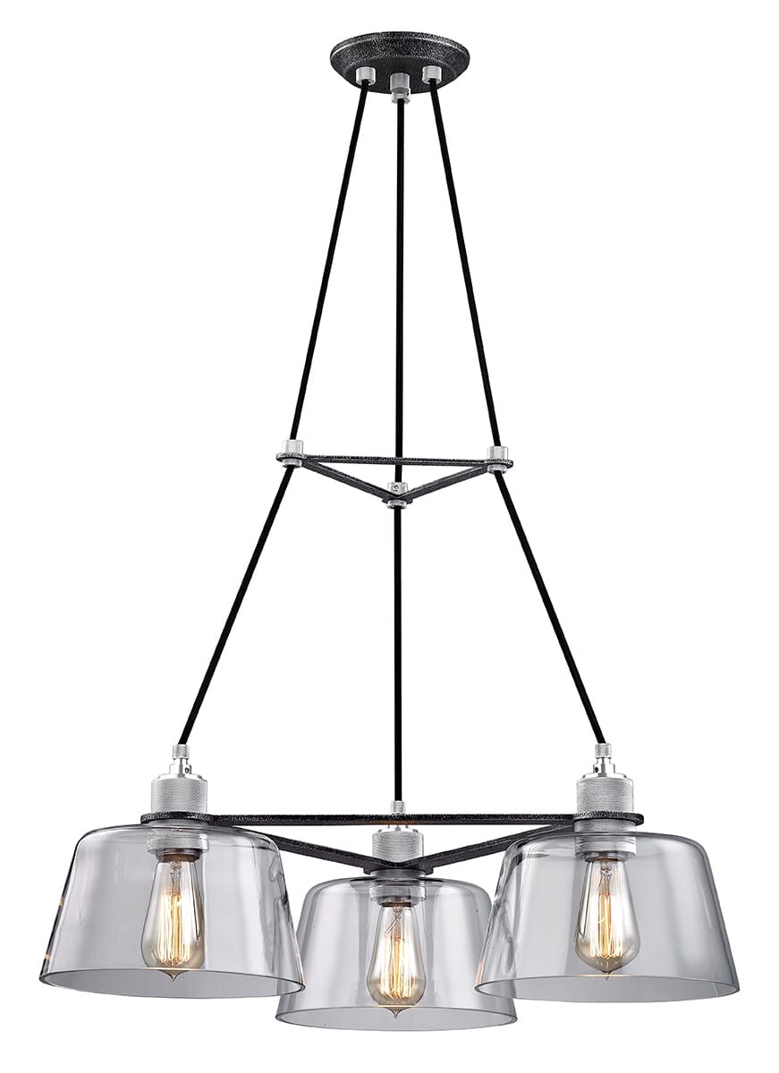 Troy Audiophile 3-Light Chandelier in Old Silver and Polished Alumin
