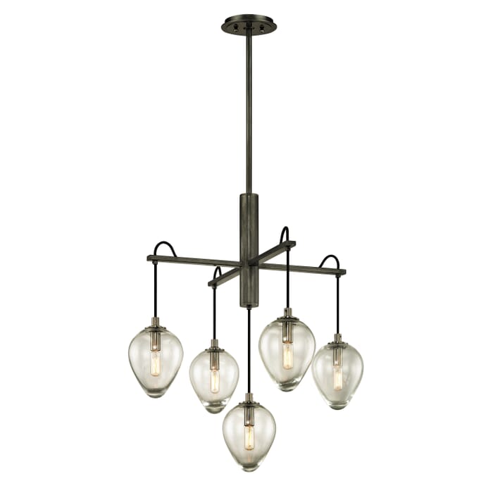 Troy Brixton 5-Light Chandelier in Gun Metal with Smoked Chrome Troy Brixton 5-Light Chandelier in Gun Metal with Smoked Chrome