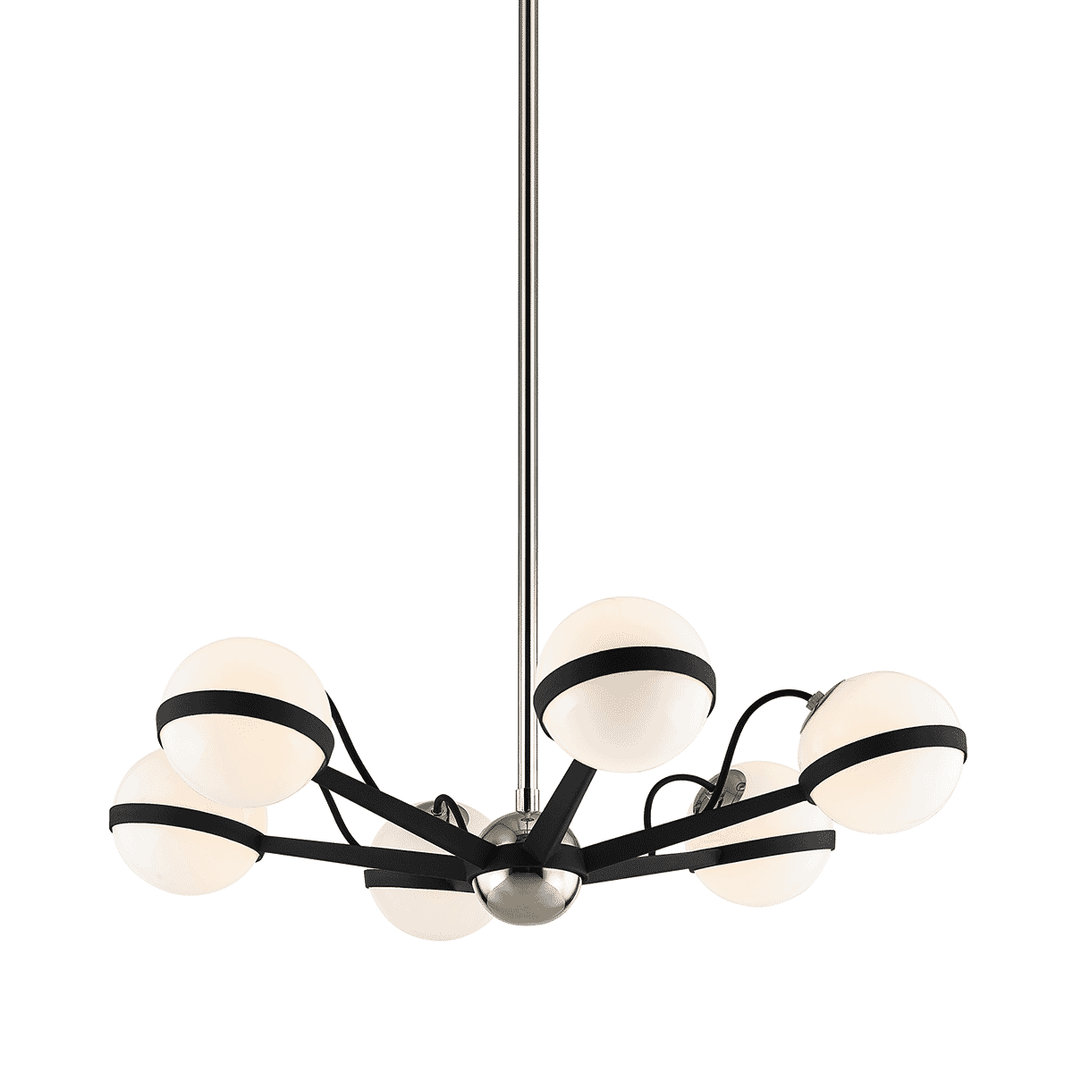 Troy Ace 6-Light Chandelier in Carb Black with Polished Nickel Accents