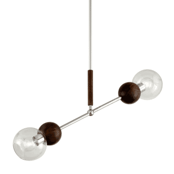 Troy Arlo 2-Light Chandelier in Polished Ss and Natural Acacia