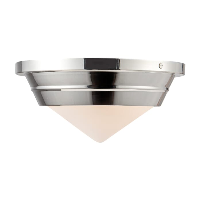 Willard 1-Light Flush Mount in Polished Nickel with Matte Opal Glass Willard 1-Light Flush Mount in Polished Nickel with Matte Opal Glass