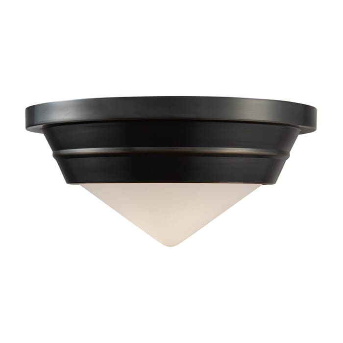 Willard 1-Light Flush Mount in Urban Bronze with Matte Opal Glass Willard 1-Light Flush Mount in Urban Bronze with Matte Opal Glass