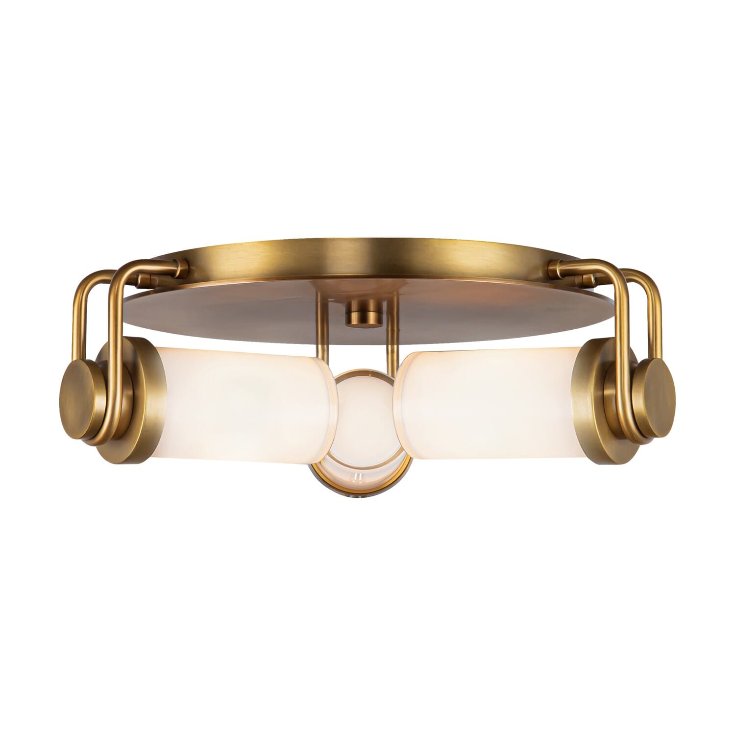 Wynwood 3-Light Flush Mount in Vintage Brass with Glossy Opal Glass