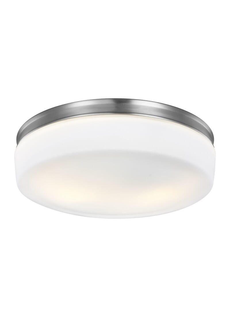 Feiss Issen 13.5" 2-Light White Opal Etched Flush Mount in Satin Nickel