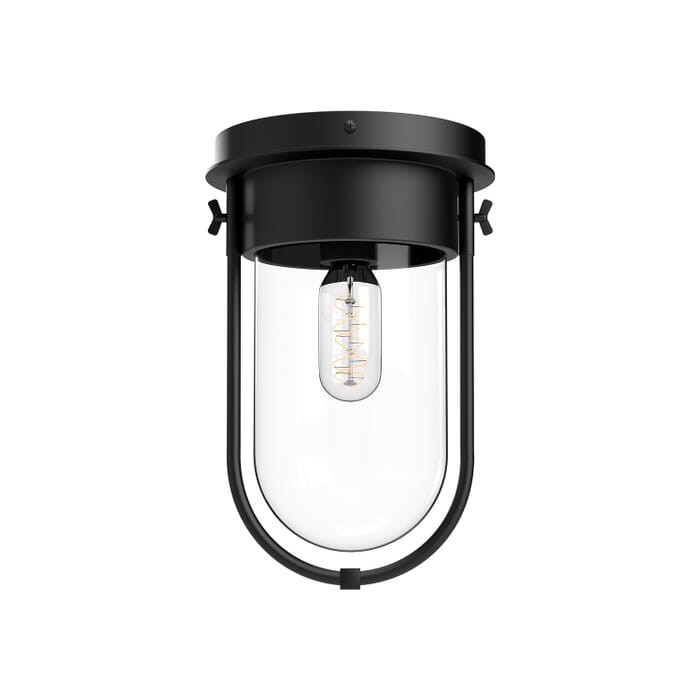 Cyrus 1-Light Flush Mount in Matte Black with Clear Glass Cyrus 1-Light Flush Mount in Matte Black with Clear Glass