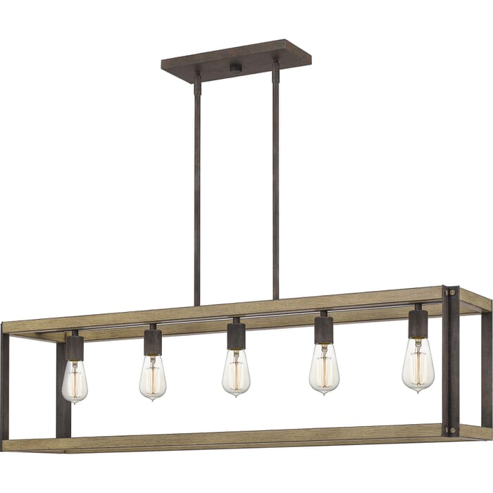 Quoizel Finn 5-Light 42" Kitchen Island Light in Rustic Black Quoizel Finn 5-Light 42" Kitchen Island Light in Rustic Black