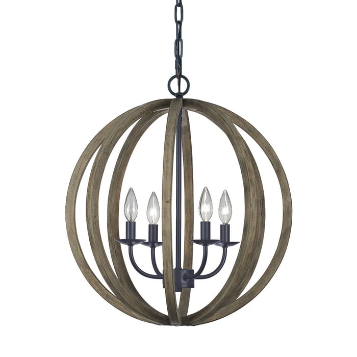 Generation Lighting Allier 4-Light Pendant Light in Weathered Oak Wood And Antique Forged Iron by Sean Lavin Generation Lighting Allier 4-Light Pendant Light in Weathered Oak Wood And Antique Forged Iron by Sean Lavin