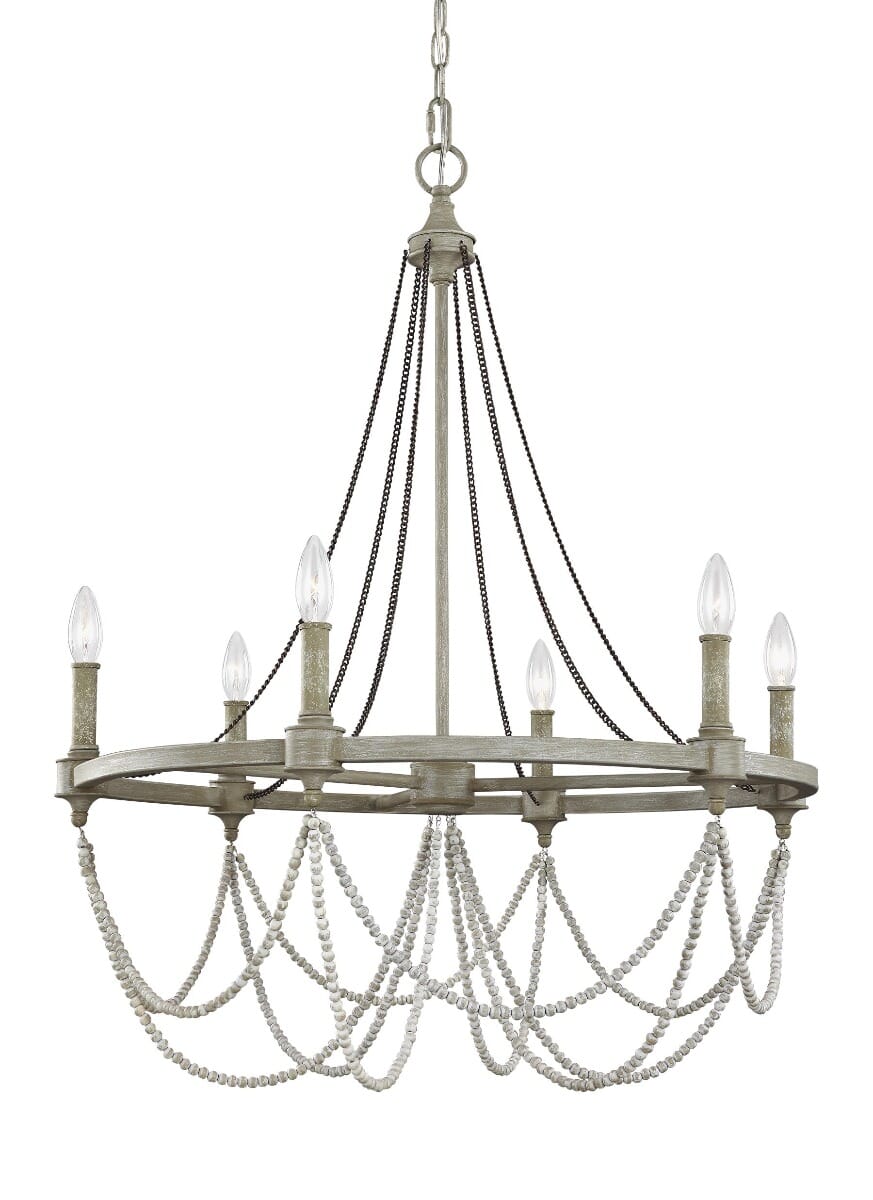 Visual Comfort Studio Beverly 6-Light Chandelier in French Washed Oak And  Distressed White Wood by Sean Lavin - LightsOnline.com