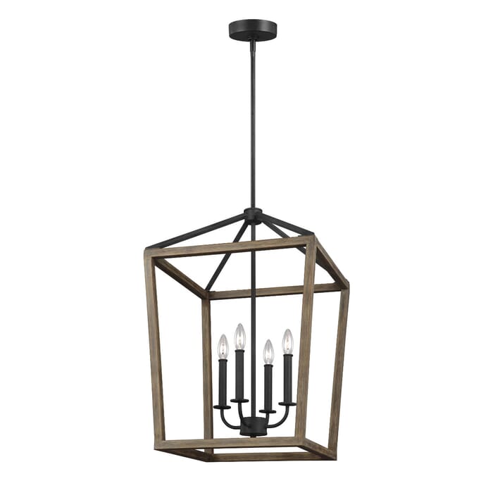 Generation Lighting Gannet 4-Light Chandelier in Weathered Oak Wood And Antique Forged Iron by Sean Lavin Generation Lighting Gannet 4-Light Chandelier in Weathered Oak Wood And Antique Forged Iron by Sean Lavin