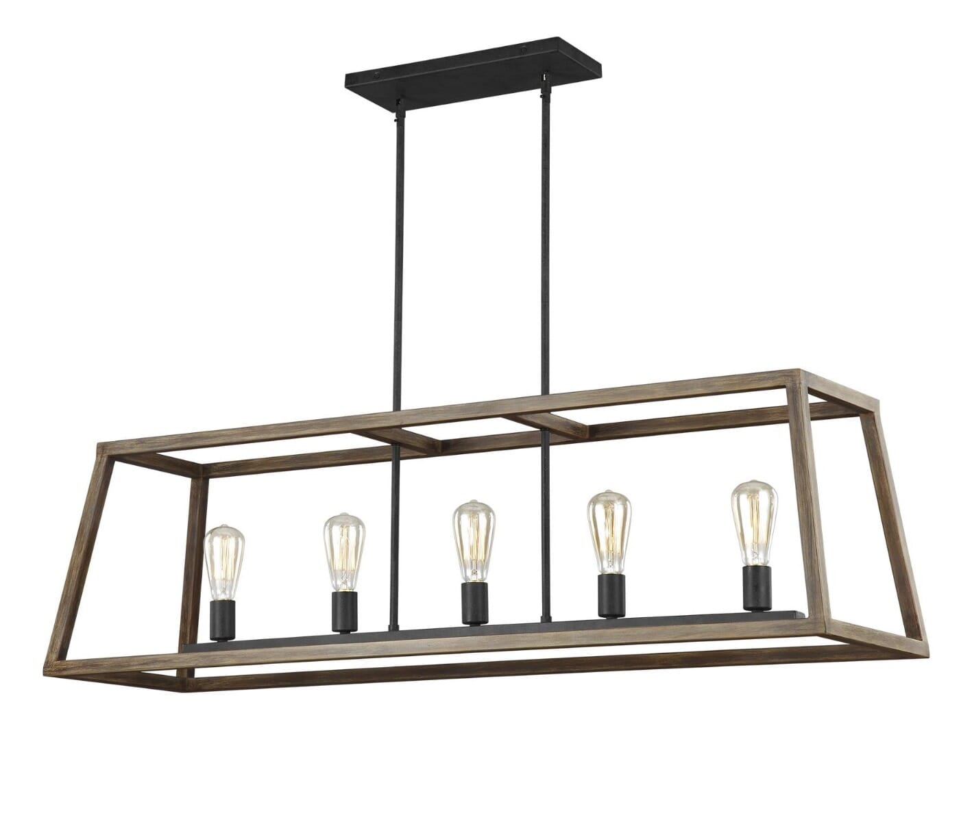 Generation Lighting Gannet 5-Light Kitchen Island Light in Weathered Oak Wood And Antique Forged Iron by Sean Lavin