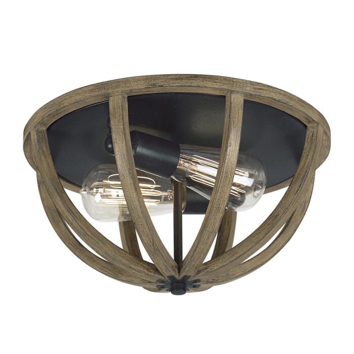 Generation Lighting Allier 2-Light Ceiling Light in Weathered Oak Wood And Antique Forged Iron by Sean Lavin Generation Lighting Allier 2-Light Ceiling Light in Weathered Oak Wood And Antique Forged Iron by Sean Lavin