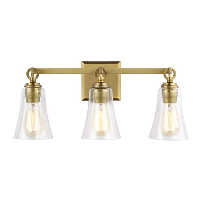Generation Lighting Monterro 3-Light Bathroom Vanity Light in Burnished Brass by Sean Lavin Generation Lighting Monterro 3-Light Bathroom Vanity Light in Burnished Brass by Sean Lavin