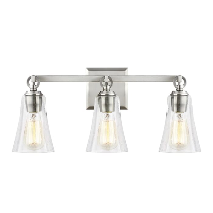 Generation Lighting Monterro 3-Light Bathroom Vanity Light in Satin Nickel by Sean Lavin Generation Lighting Monterro 3-Light Bathroom Vanity Light in Satin Nickel by Sean Lavin