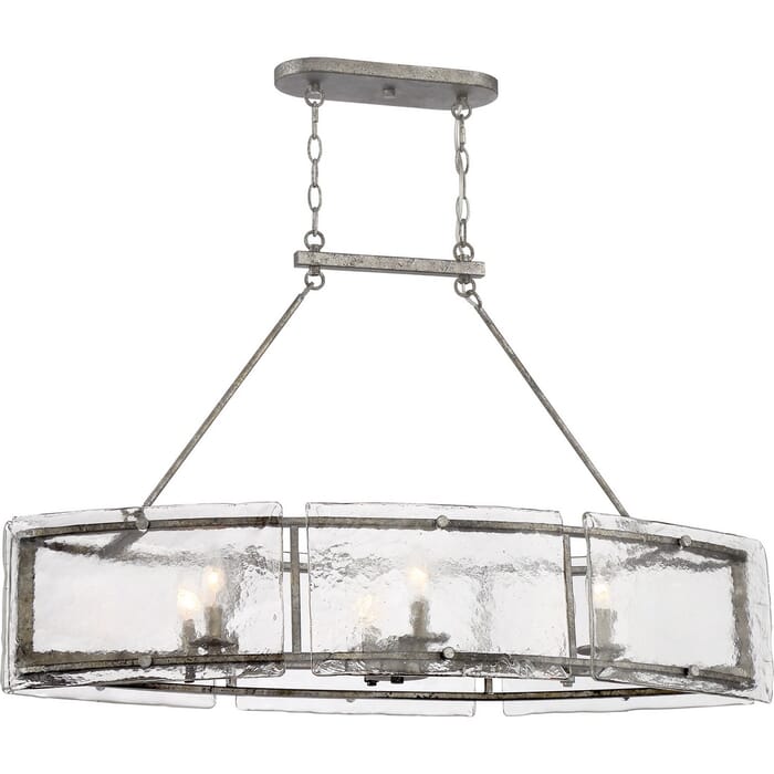 Quoizel Fortress 6-Light 39" Kitchen Island Light in Mottled Silver Quoizel Fortress 6-Light 39" Kitchen Island Light in Mottled Silver