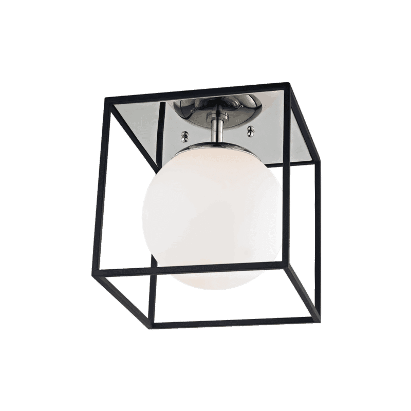Mitzi Aira 1-Light Small Flush Mount in Polished Nickel With Black