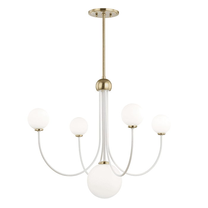 Mitzi Coco 5-Light Chandelier in Aged Brass and White Mitzi Coco 5-Light Chandelier in Aged Brass and White