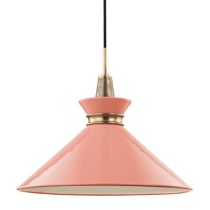 Mitzi Kiki 15" Pendant Light in Aged Brass and Pink Mitzi Kiki 15" Pendant Light in Aged Brass and Pink