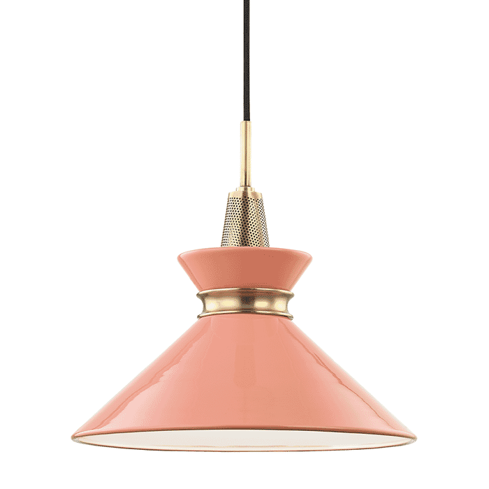 Mitzi Kiki 13" Mini Pendant in Aged Brass and Pink Mitzi Kiki 13" Mini Pendant in Aged Brass and Pink