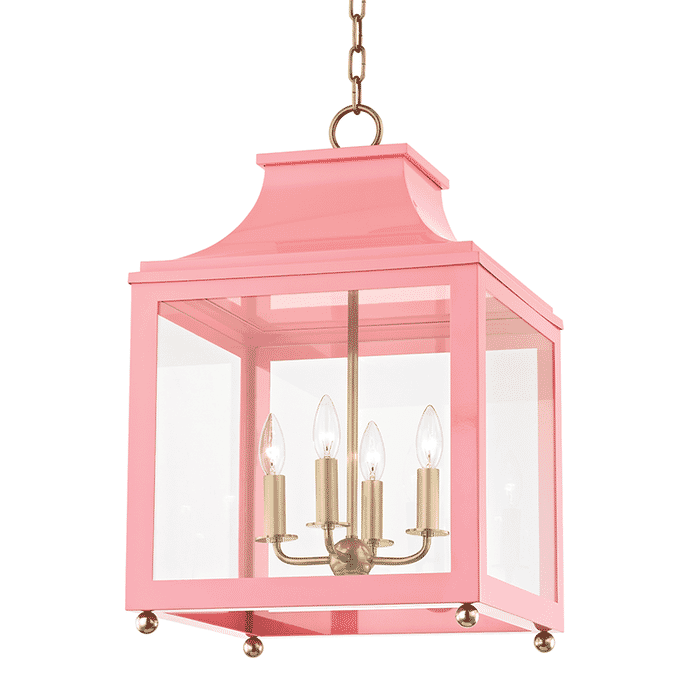 Mitzi Leigh 4-Light 25" Pendant Light in Aged Brass and Pink Mitzi Leigh 4-Light 25" Pendant Light in Aged Brass and Pink