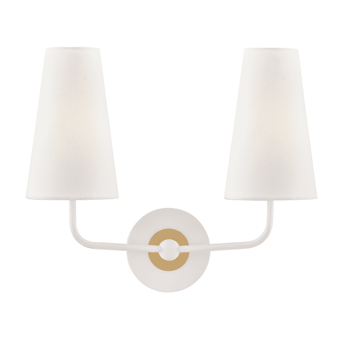 Mitzi Merri Two Light Wall Sconce in Aged Brass and White Mitzi Merri Two Light Wall Sconce in Aged Brass and White