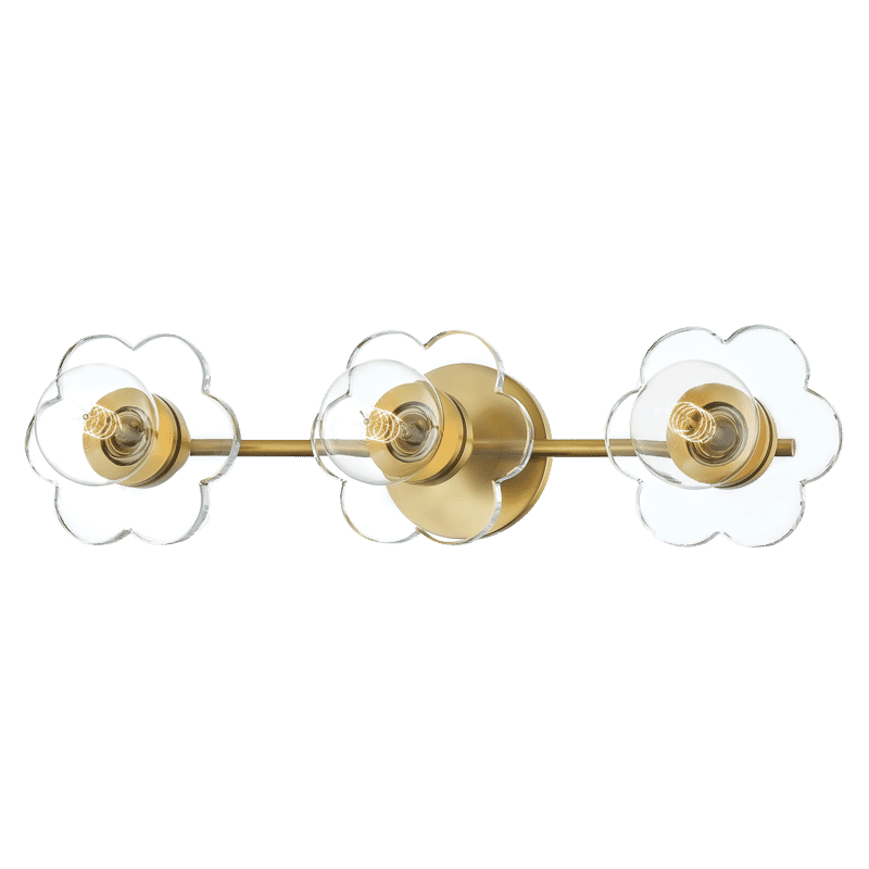 Aged Brass Three Light Bath and Vanity from the Alexa Collection