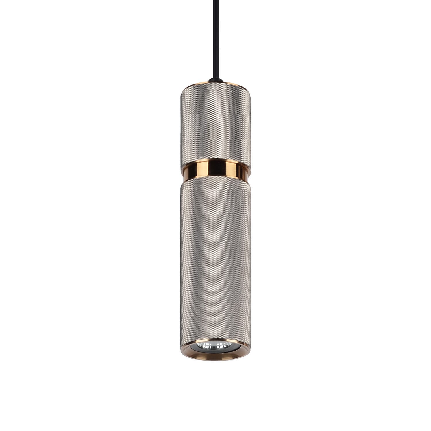 Cicada 1-Light Pendant in Knurled Light Grey With Brass Accents