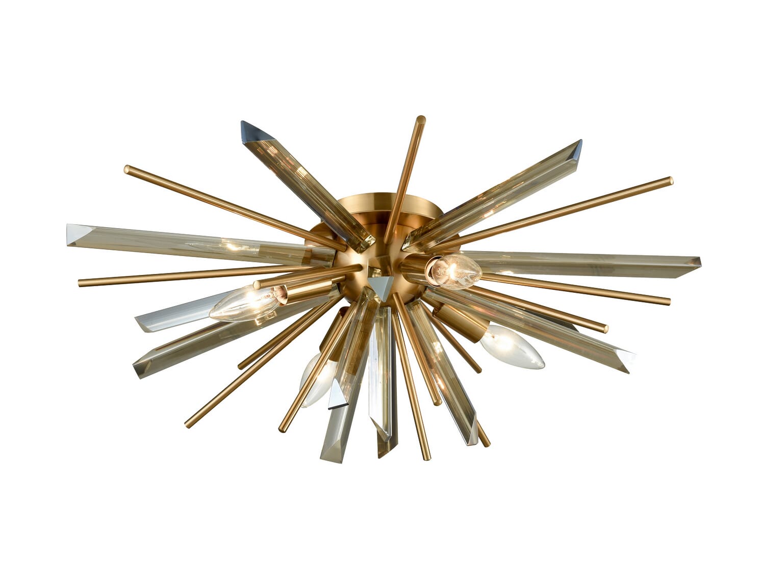 Palisades Ave. 4-Light Flush Mount in Antique Brass With Champagne Glass