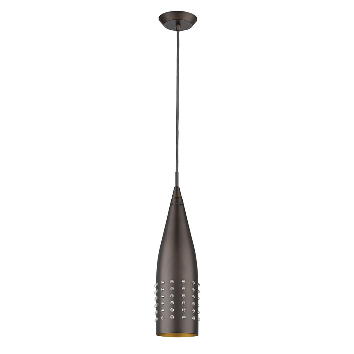 Prism 1-Light Oil-Rubbed Bronze Pendant With Antique Gold Interior Shade And Glass Studding