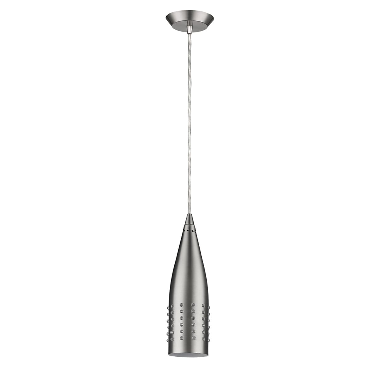 Prism 1-Light Satin Nickel Pendant With White Interior Shade And Glass Studding