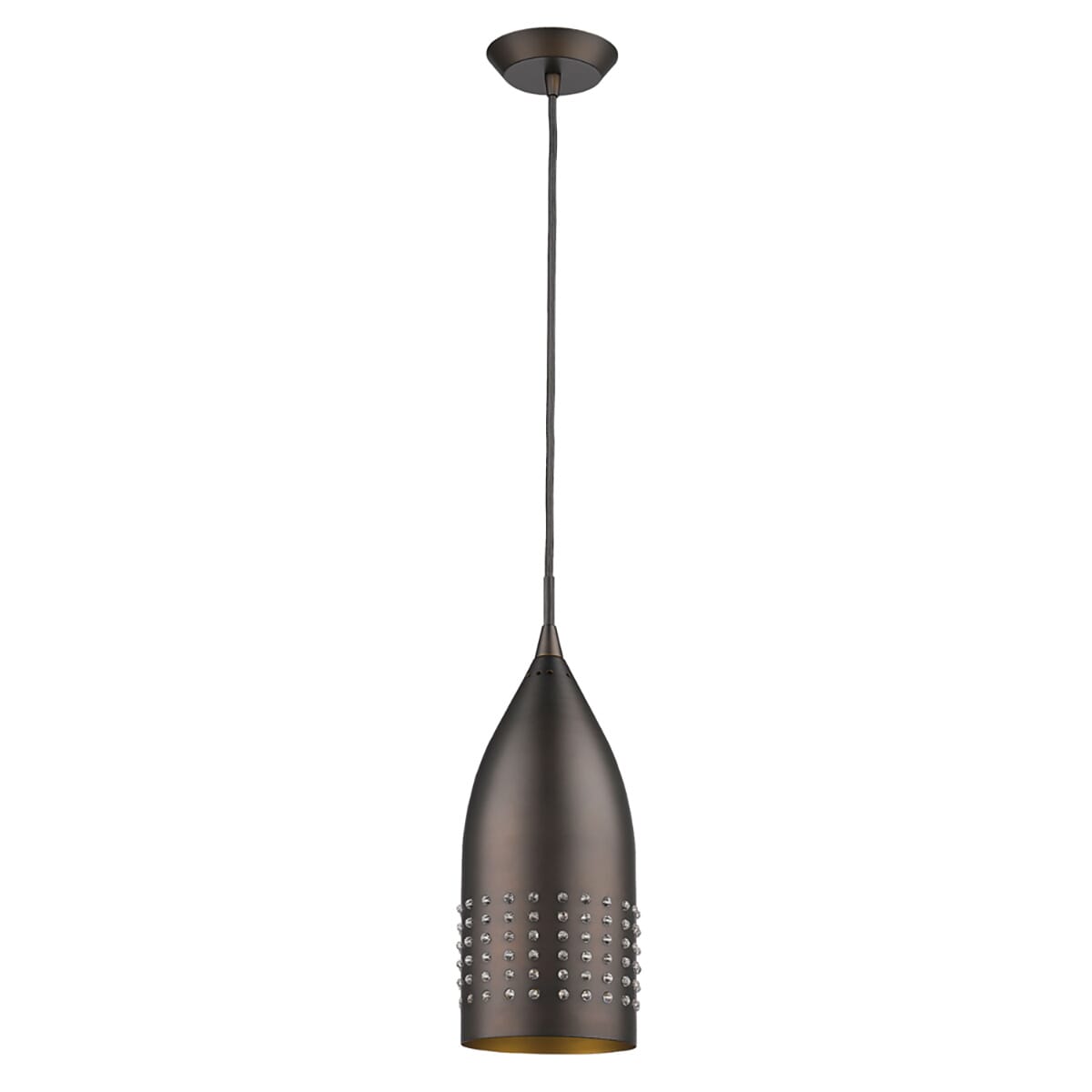 Prism 1-Light Oil-Rubbed Bronze Pendant With Antique Gold Interior Shade And Glass Studding