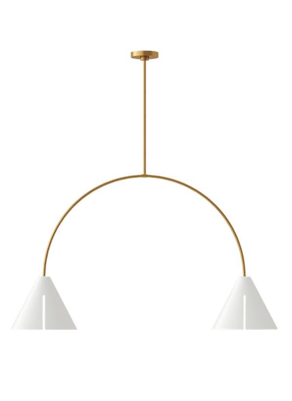 Generation Lighting Cambre 2-Light Chandelier in Matte White And Burnished Brass by Kelly Wearstler