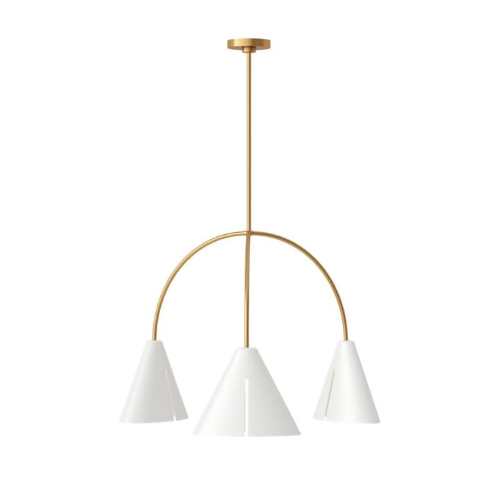 Generation Lighting Cambre 3-Light Chandelier in Matte White And Burnished Brass by Kelly Wearstler Generation Lighting Cambre 3-Light Chandelier in Matte White And Burnished Brass by Kelly Wearstler