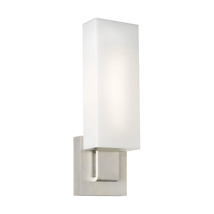 Tech Kisdon 3000K LED 16" Wall Sconce in Satin Nickel and White Glass Tech Kisdon 3000K LED 16" Wall Sconce in Satin Nickel and White Glass